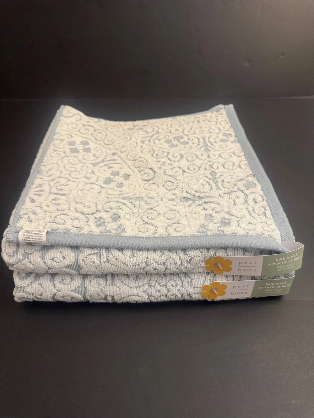 2pc PERI HOME 100% Cotton Bath Towel Set - Bryce Jacquard - Blue Haze